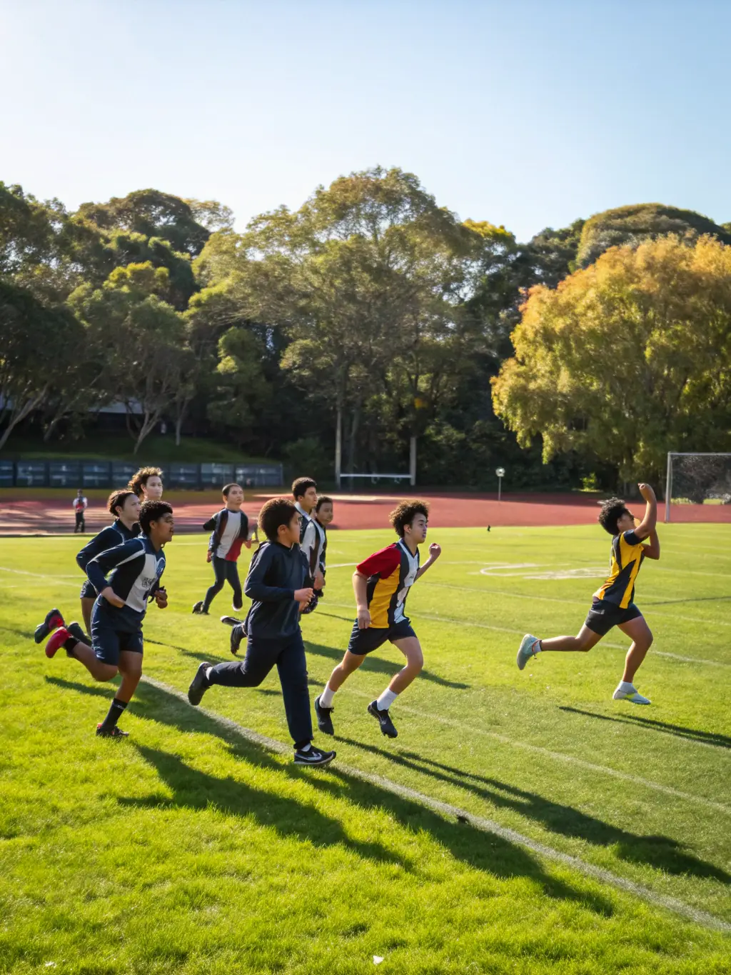 Children participating in a track and field event, running, jumping, and throwing, highlighting the association's dedication to promoting physical fitness and healthy lifestyles.